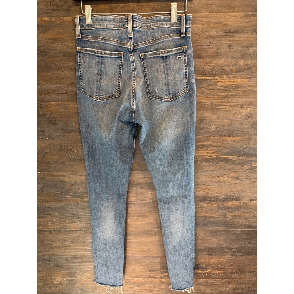 Rag & Bone Nina High Rise Skinny Jeans Fire Island Blue Button Fly 27 Raw hem
